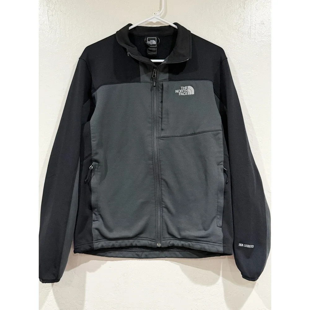 The North Face TKA Stretch Full Zip Jacket Mens Medium Grey Black Fleece F10C245